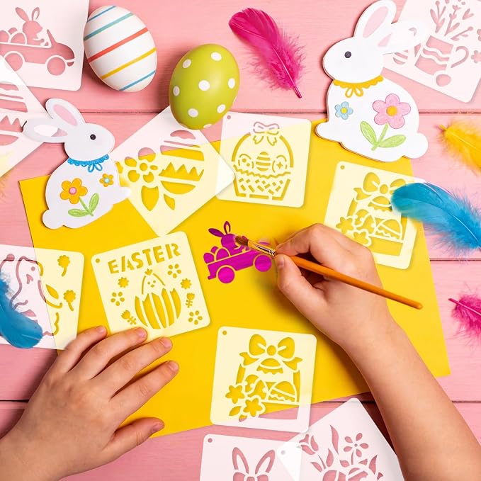 72 Pcs Easter Day Stencils for Painting Set, Reusable Eggs Rabbit Carrot Cute - Image 5