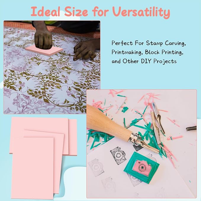 Frienda 40 Pcs 4"x6" Rubber Carving Blocks Linoleum Block Stamp Making Kit Soft - Image 4