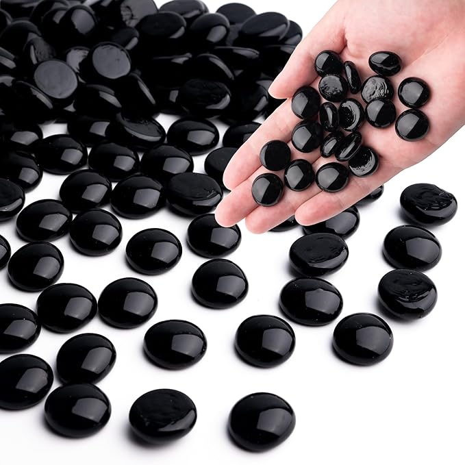Meschett Black Glass Marbles, 0.97 LB Flat Glass Beads by MESCHETT
