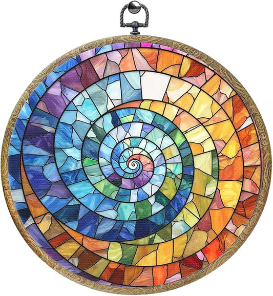 Colorful Boho Rainbow Geometric Spiral Sun Art Gift Framed Round Wall Decor by Unknown