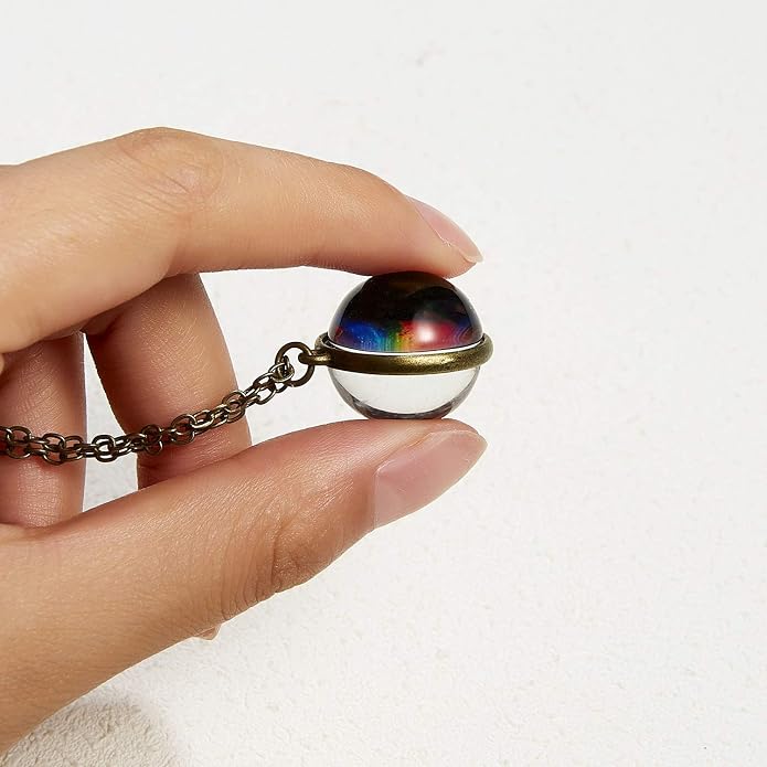 Yocoyee Galaxy Planet Pendant Necklace Glow in Dark Double Side Glass Crystal - Image 2