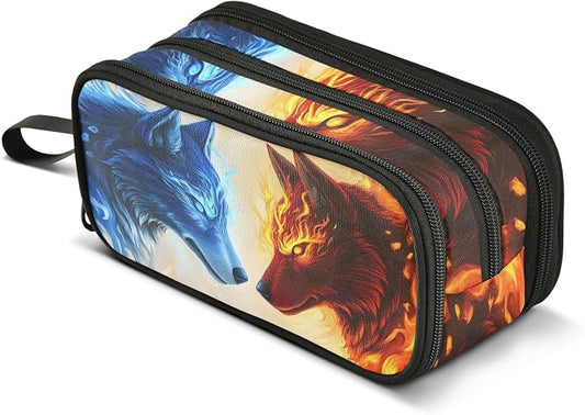Wolf Ice Blue Fire Pencil Case Box Boys Girls Large Pencil Pouch by BOENLE-WELCOMEYOURCOMING