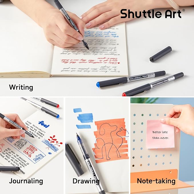 Shuttle Art RollerBall Pens, 25 Pack Fine Point Roller Ball Pens, 0.5mm Liquid - Image 4