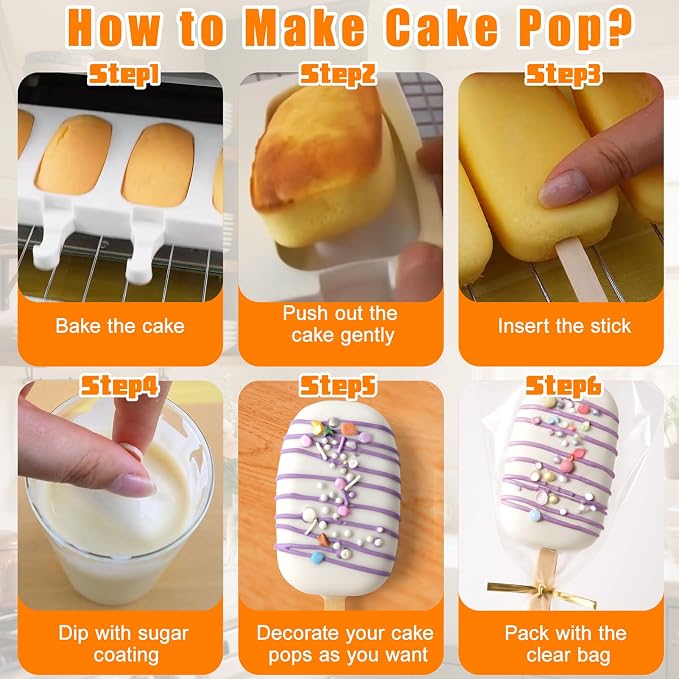 Mity rain 2 Pack Cake Pop Mold Silicone, 8 Cavity Reusable Cakesicle Molds | - Image 4