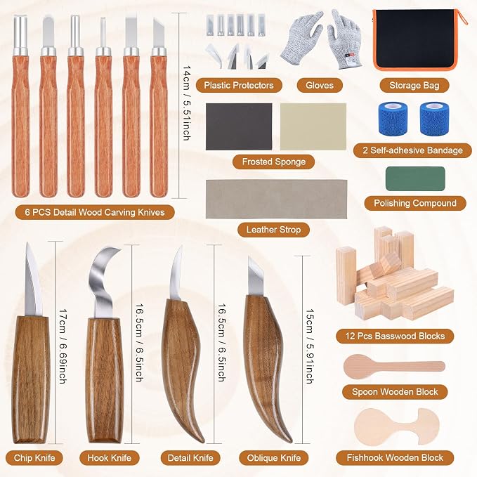 Ninonly 42pcs Wood Carving Tools Kit, Wood Whittling Knife Set - Image 2