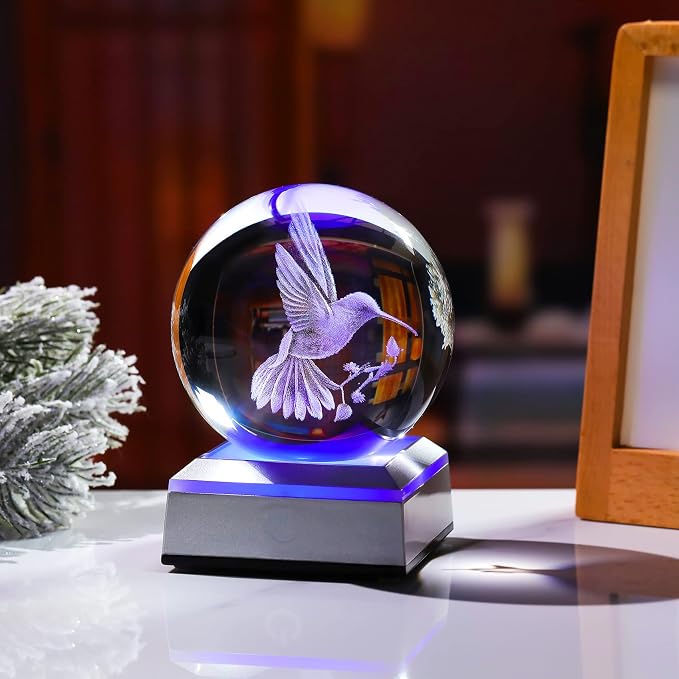 Crystal Ball 3D Engraved Hummingbird - Image 7