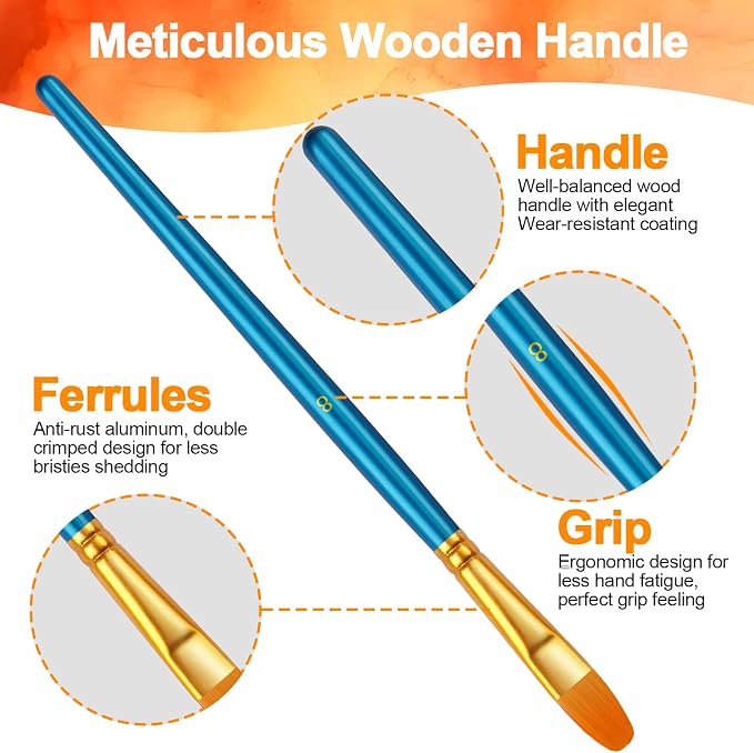 Paint Brushes Set, 5 Pack 50 Pcs Round-Pointed Tip Paintbrushes Nylon Hair - Image 2