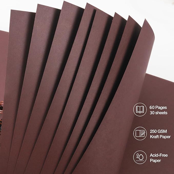 RECUTMS 12x12 Scrapbook 60 Page Kraft Paper DIY Travel Kids Album Coffee | - Image 5