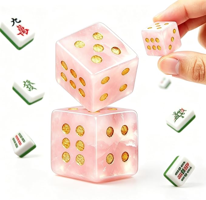 Natural Pink Stone Mahjong Dice Set of 2 by BOCOLI