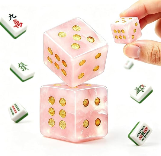 Natural Pink Stone Mahjong Dice Set of 2 by BOCOLI