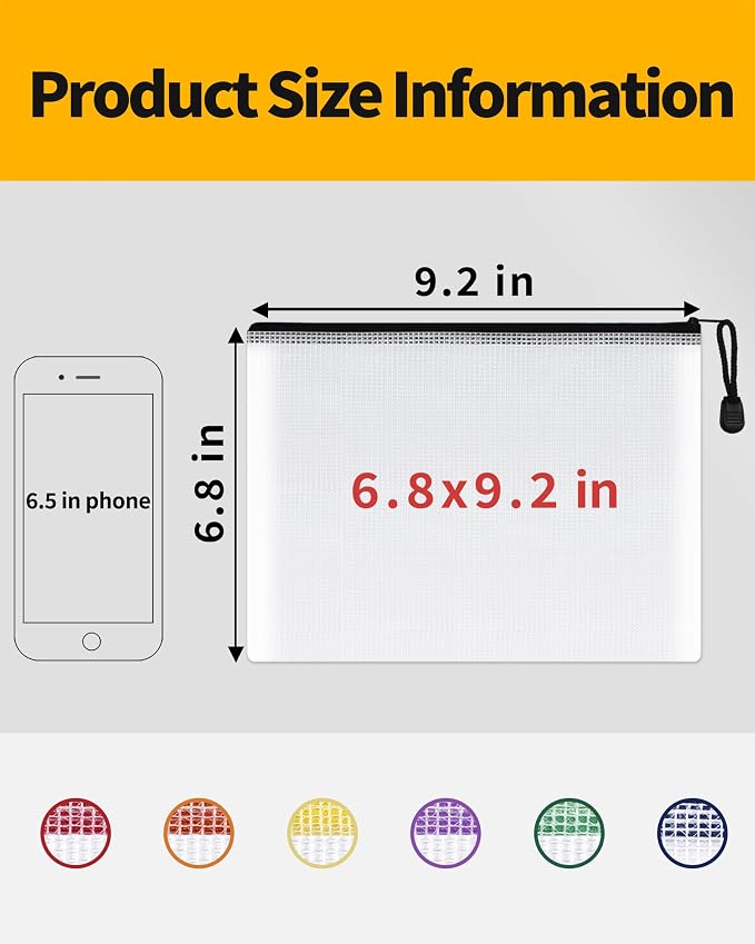 SUNEE Plastic Mesh Zipper Pouch 6.8x9.2 in, Extra Large Water-Resistant Zip Bag - Image 2