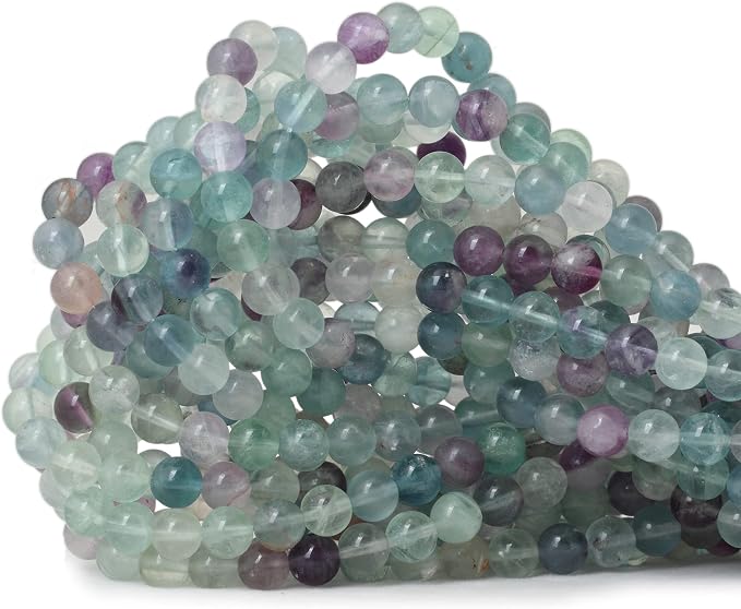 60PCS 6mm Natural Colorful Fluorite Gemstone Round Loose Beads by CHEAVIAN