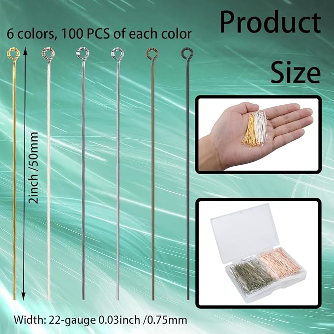 600 Pieces 2 Inch Eye Pins for Jewelry Making DIY, Straight Pins Jewelry Making - Image 2