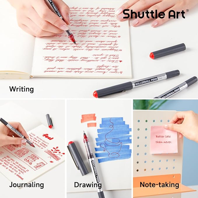 Shuttle Art RollerBall Pens, 25 Pack Red Fine Point Roller Ball Pens, 0.5mm - Image 4