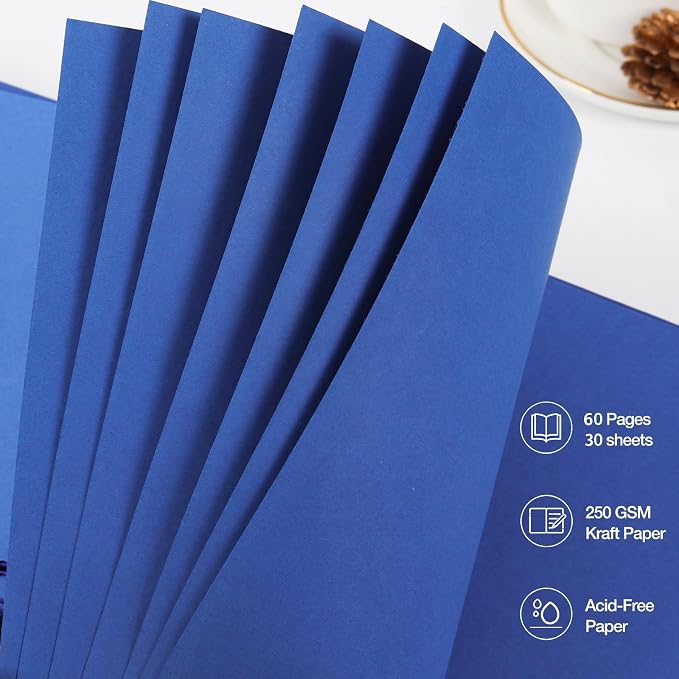 RECUTMS 12x12 Inch Scrapbook 60 Pages Kraft Paper DIY Journal Album Blue | - Image 5