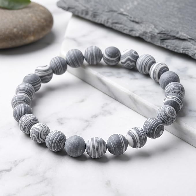 36pcs Natural Matte Black and White Malachite Zebra Gemstone Beads，10mm Frosted - Image 4