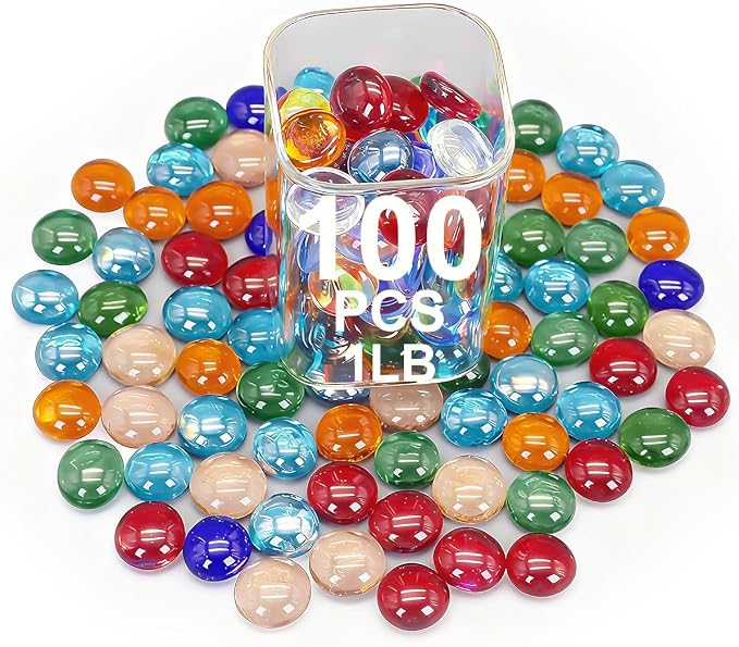 Mixed Gemstone Vase Fillers, Mixed Colour Glass Stones Flat Bottom Marble Beads by VIREKM
