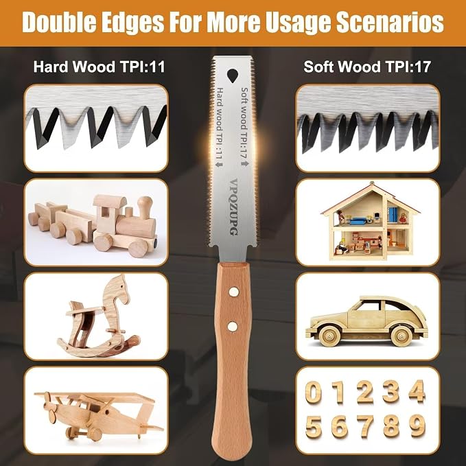 6 Inch Japanese Pull Saw，Hand Saw Woodworking Tools，Wood Handle, Sharp & - Image 3