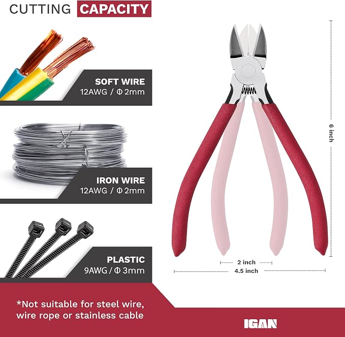 IGAN-P6 Wire Cutters, 6-inch Ultra Sharp & Powerful Side-cutting Pliers - Image 2