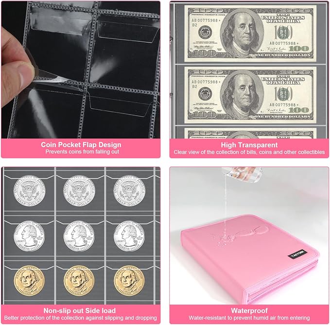 Coin Collection Book Holder for Collectors, 520 Pockets Fireproof Coins - Image 4