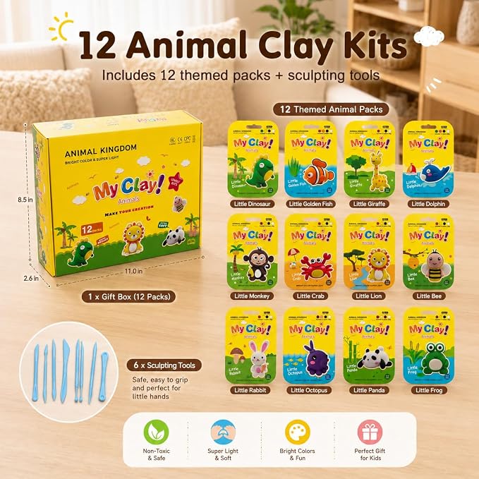 Air Dry Clay Kit, 12 Animals Kingdom Modeling Clay - Image 3