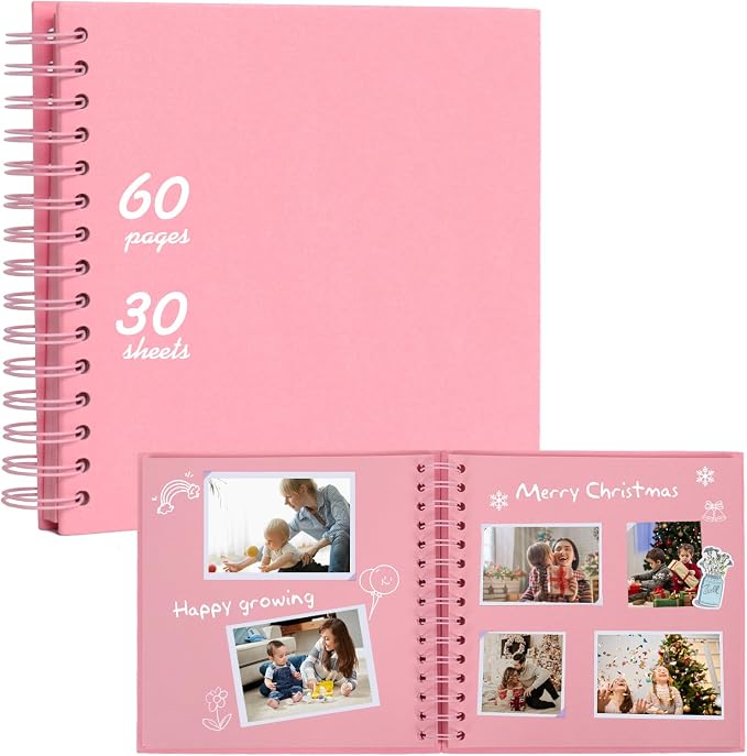 RECUTMS 8x8 Scrapbook DIY Photo Album 60 Pages Kraft Paper Memory Book Pink | by RECUTMS