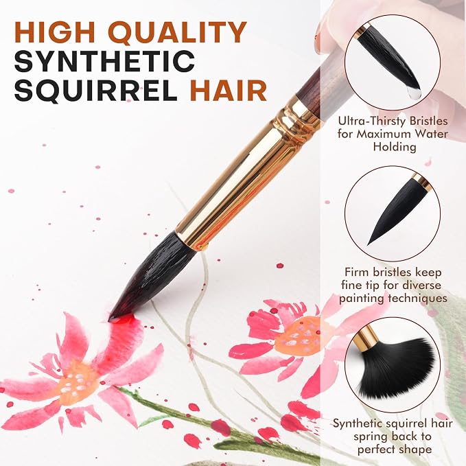 Watercolor Brushes Professional, Fuumuui 10Pcs Synthetic Squirrel Hair Water - Image 3