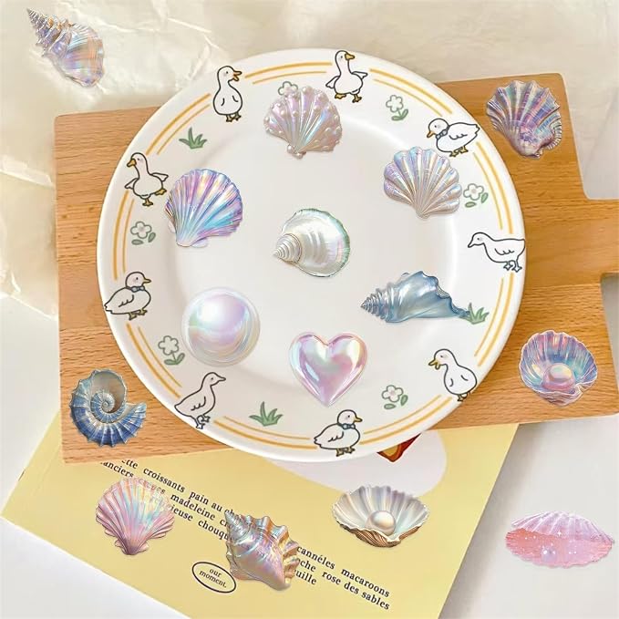50PCS Sea Shell Stickers Aesthetic PET Conch Stickers Clamshell Pearls Decal - Image 7