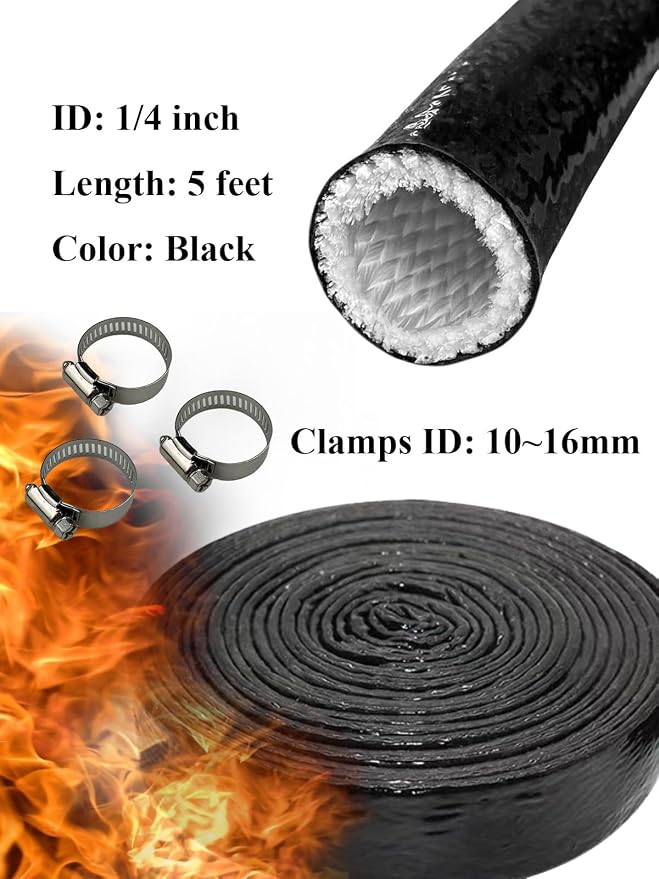 YAMAKATO 1/4" ID Heat Shielded Fire Thermo Armor Fire Sleeve Silicone Coated - Image 2