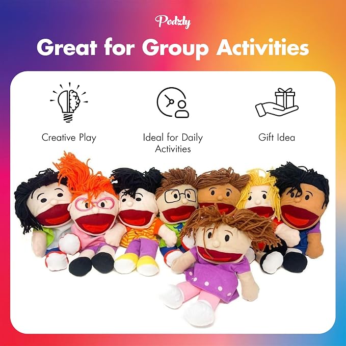 Podzly Hand Puppets for Kids 8 Pack – Plush Multicultural Puppets - Image 7