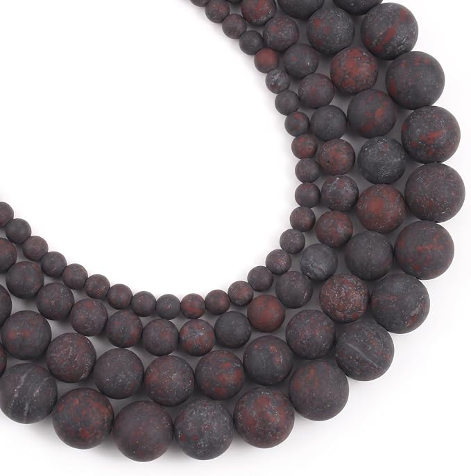48pcs Natural Matte Red Flower Gemstone Beads，8mm Frosted Round Loose Stone by Yochus