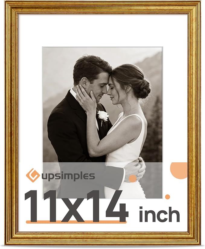 upsimples Vintage 11x14 Picture Frame, Antique Gold Frame Displays 8x10 by upsimples