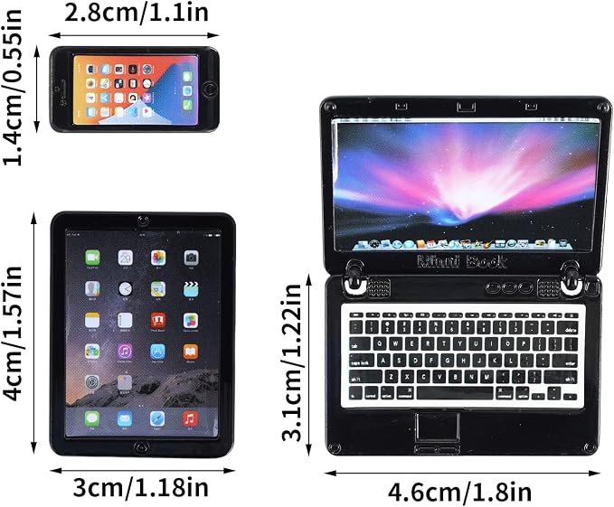 cobee 3Pcs Miniature Dollhouse Décor, 1:12 Metal Simulation Laptop Tablet Smart - Image 3