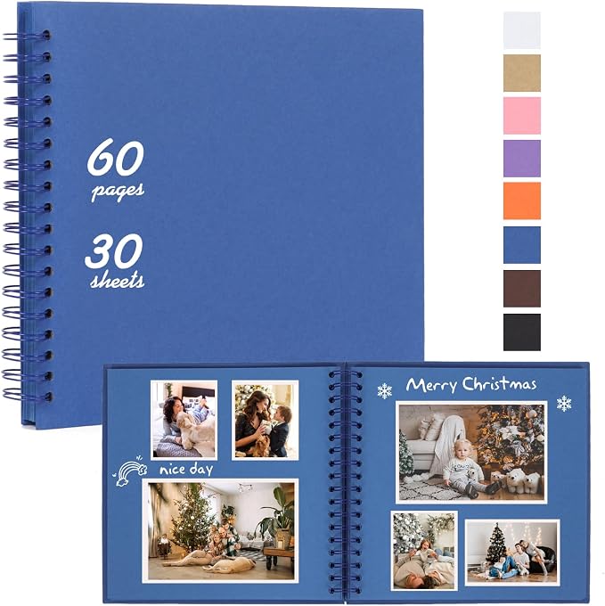 RECUTMS 12x12 Inch Scrapbook 60 Pages Kraft Paper DIY Journal Album Blue | by RECUTMS
