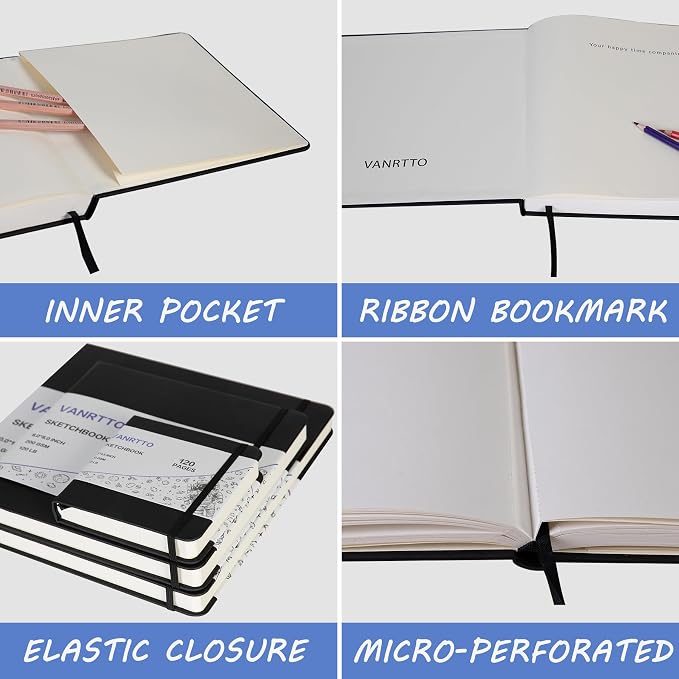 Vanrtto Hardcover Square Sketch Book, Mixed Media Sketchbook 8x8 Inch | - Image 4
