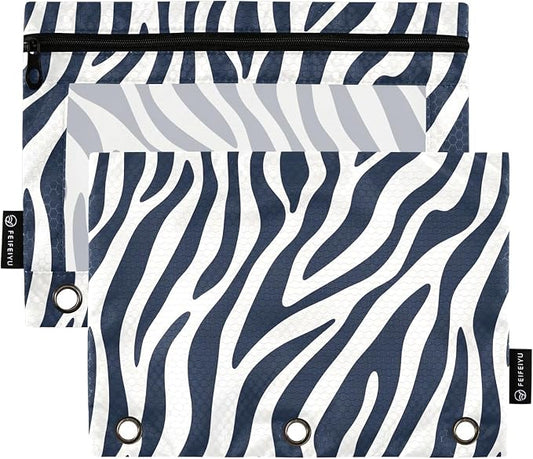 Blue White Zebra Print Pencil Pouch by BOENLE-WELCOMEYOURCOMING