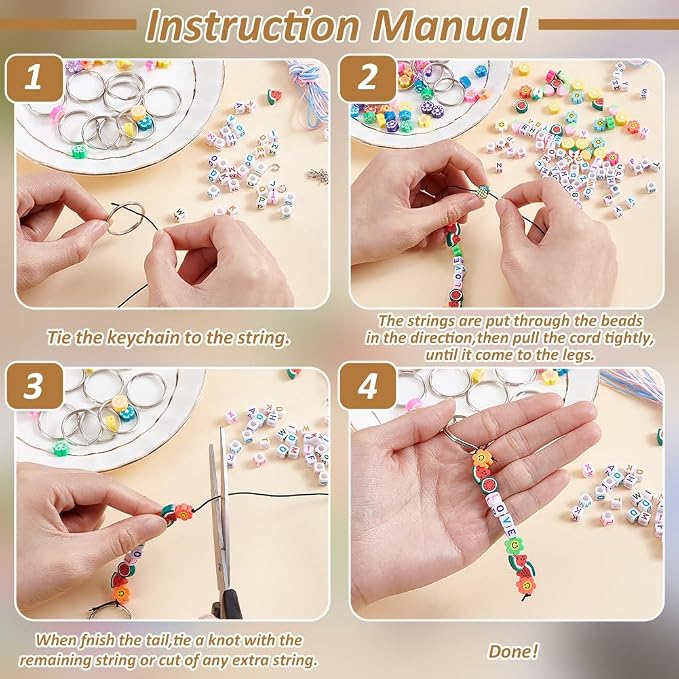 CRAFTYMELODY 606Pcs DIY Keychain Making Crafts Kits Beaded Keychain Making Kit - Image 3
