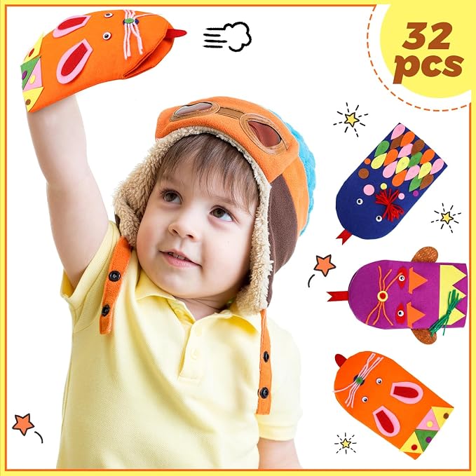 Liliful 32 Pcs Hand Puppet Making Kit Felt Arts and Crafts Sock Puppet Toys - Image 4