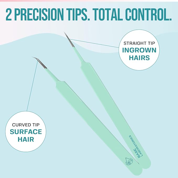 Base Labs Ingrown Hair Tweezers Set – 2 Pack Precision Tweezers - Image 2