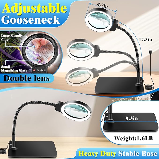 30X 10X Magnifying Glass with Light and Stand, 72 LED 3 Color Modes Stepless - Image 6