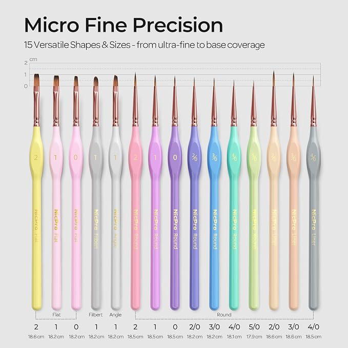 Nicpro 15PCS Micro Fine Detail Paint Brush Set, Aesthetic Pastel Small - Image 5