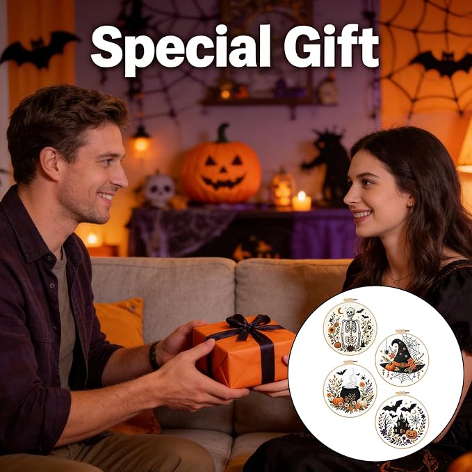 Halloween Embroidery Kit, Pumpkin Cross Stitch Kits, 4 Set Craft Kits - Image 6