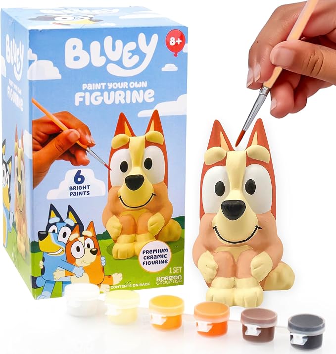 Bluey Paint Your Own Bingo Figurine, Paintable Ceramic Figure, Includes 6 by HorizonGroupUSA