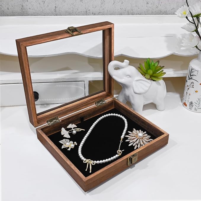 MOOCA Tempered-Glass Top Small Wooden Jewelry Display Case - Image 7
