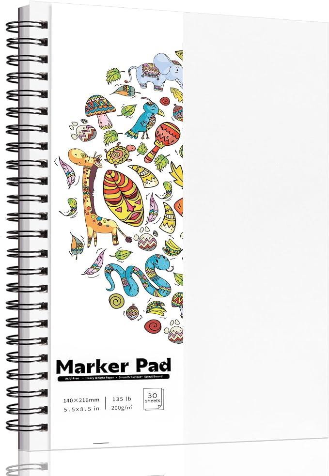 135lb/200gsm Marker Paper Pad, 5.5×8.5in Double Sided Bleedproof Marker by Prudiut