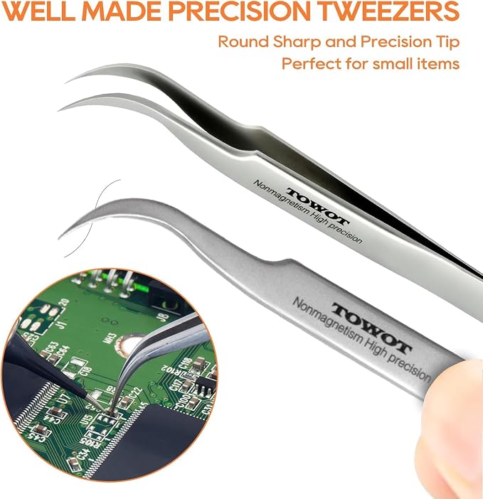 Precision Tweezers, Stainless Steel Pointed Tweezers - Image 3