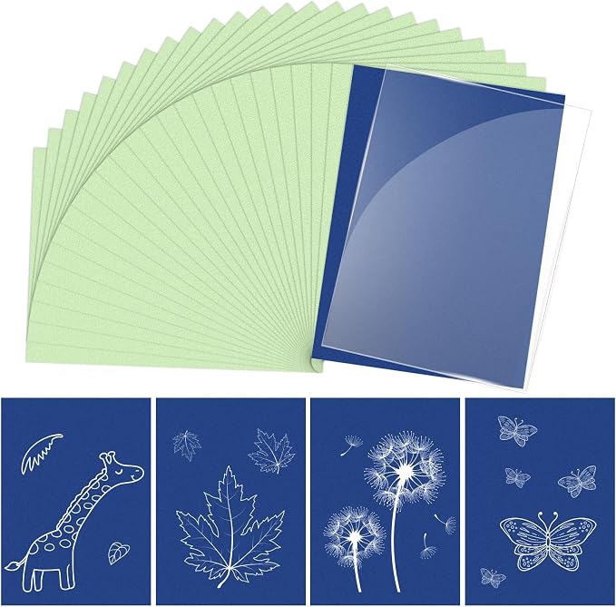Cyanotype Kit with 30 Sheets Sun Print Paper & Acrylic Panel, 5.8 x 8.3 IN | by Prudiut