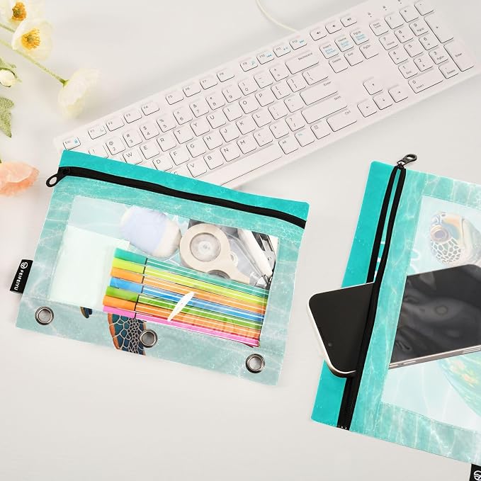 Custom Sea Turtle Pencil Pouch for 3 Ring Binder, 2 Pack Personalized Name - Image 5