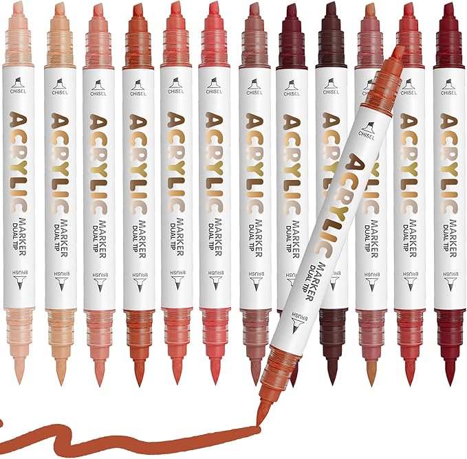 Reddish Brown Acrylic Paint Pens, Water Based 12 Colors Dual Tip Acrylic Paint by DIYChristmasGiftSupplies