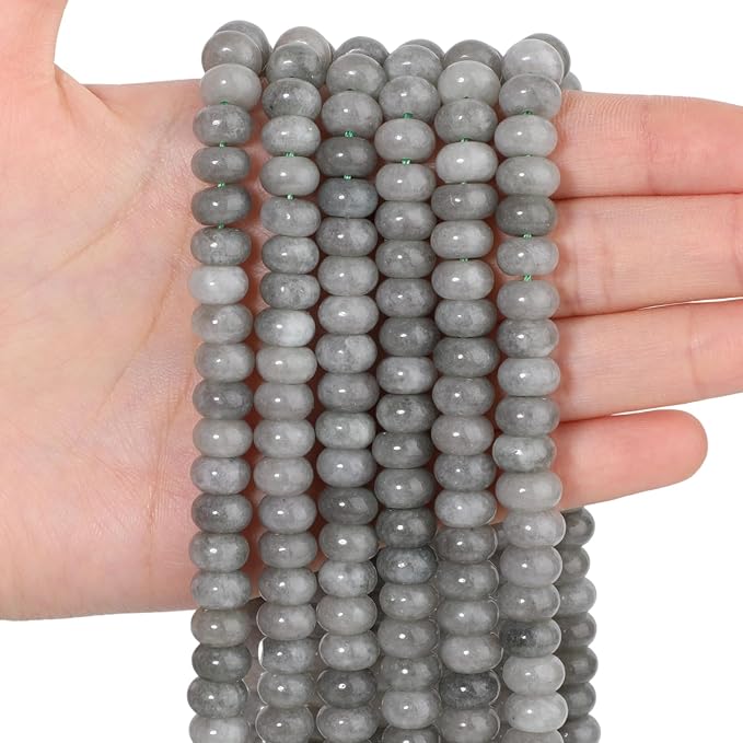 Songxi 5x8mm Natural Green Jadeite Stone Rondelle Beads, Gemstone by SongXi